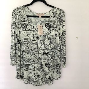 NWT Philosophy Graphic Map 3/4 Sleeve Shirt